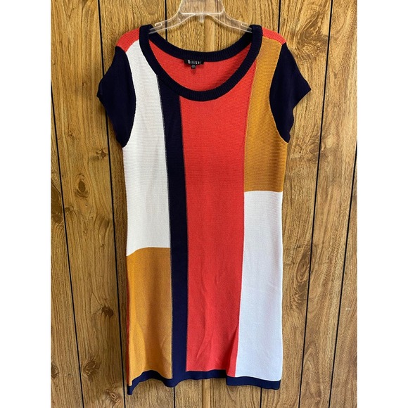 II Sisters Women's Colorblock Knit Sweater Dress Scoop Neck Multicolor Medium - Picture 1 of 4